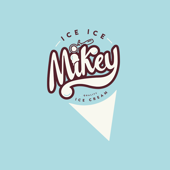 Ice Ice Mikey full logo with cone on a blue background